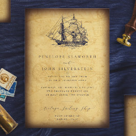 Invitación Boda de Ilustracion de Barco de Mapa de Vintage Ná