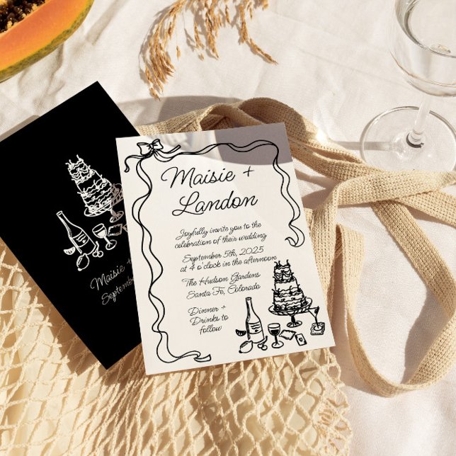 Invitación Boda de Ilustracion de borde de cinta singulares (Subido por el creador)