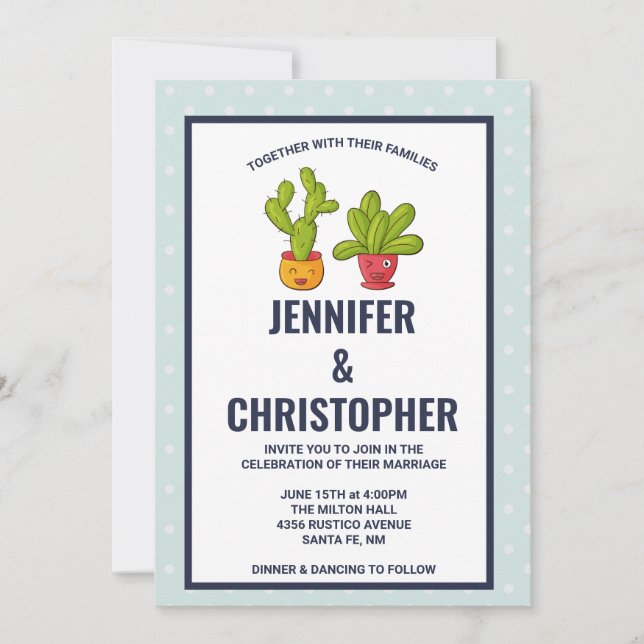 Invitación Boda de Ilustracion de Cactus de dos cutas (Anverso)