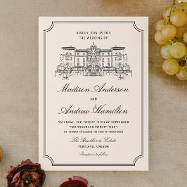 Invitación Boda de ilustración de finca clásica