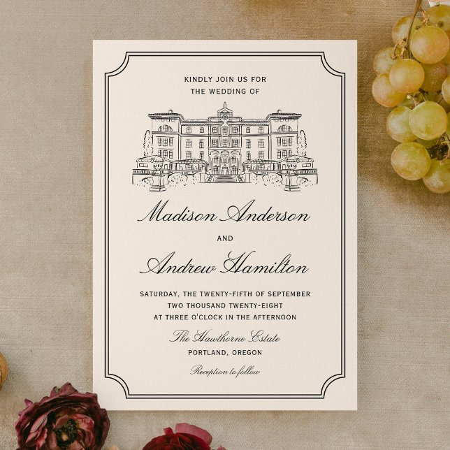 Invitación Boda de ilustración de finca clásica (Subido por el creador)