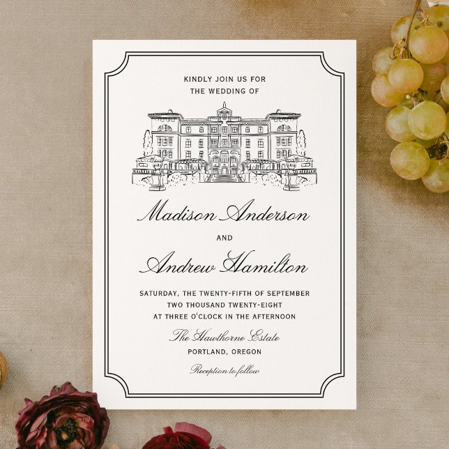 Invitación Boda de Ilustración de Finca Clásica (Subido por el creador)