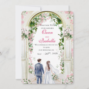 Invitación Boda de ilustración de hiedra floral con arco dora