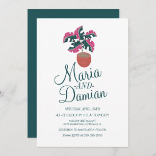 Invitación Boda de Ilustracion de vegetación de plantas rosad