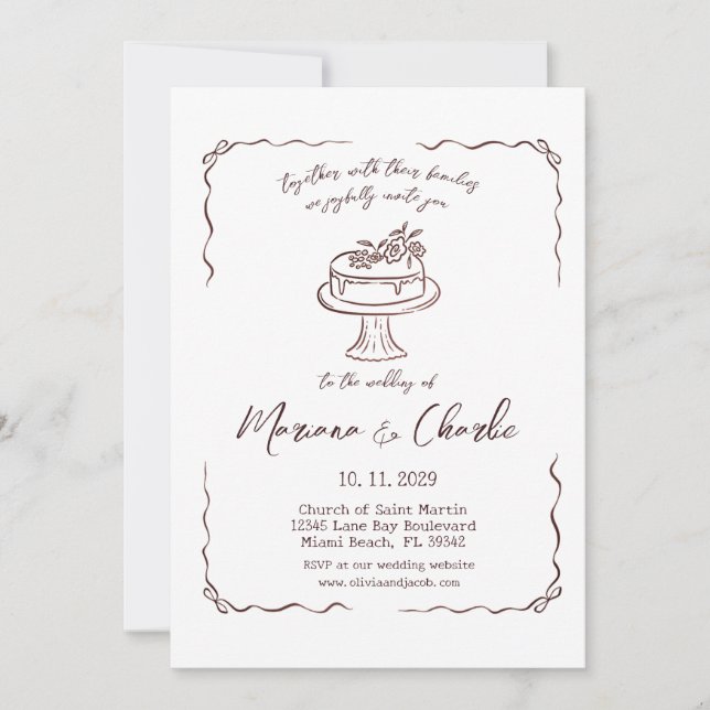 Invitación Boda de Ilustración Dibujada a Mano Caprichosa  (Anverso)
