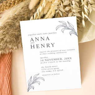Invitación Boda de Ilustracion Eucalipto Blanco Gris Moderno