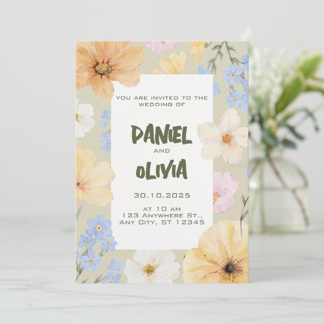 Invitación Boda de Ilustracion floral acuarela (Anverso de pie)