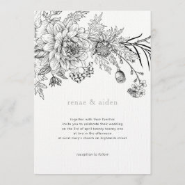 Invitación Boda de ilustracion floral blanco y negro