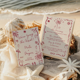 Invitación Boda de Ilustracion Retro French Beach Seaside