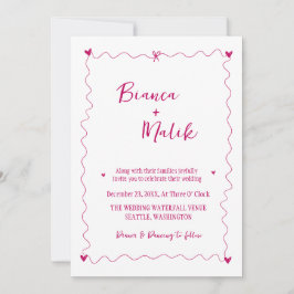 Invitación Boda de ilustracion rosa Scribble dibujado a mano