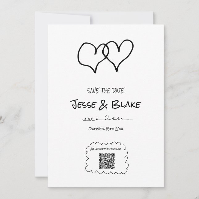 Invitación Boda de Ilustraciones Doodle en blanco y negro (Anverso)