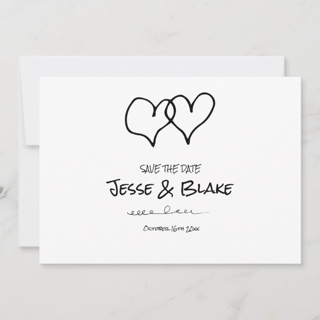 Invitación Boda de Ilustraciones Doodle en blanco y negro (Anverso)
