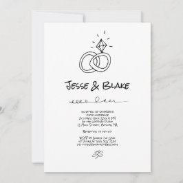 Invitación Boda de Ilustraciones Doodle en blanco y negro