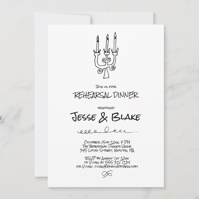 Invitación Boda de Ilustraciones Doodle en blanco y negro (Anverso)