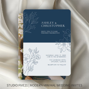 Invitación Boda de imágenes de esquema de follaje azul índigo