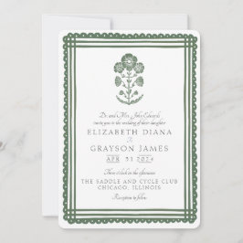 Invitación Boda de impresión botánica en verde hierba