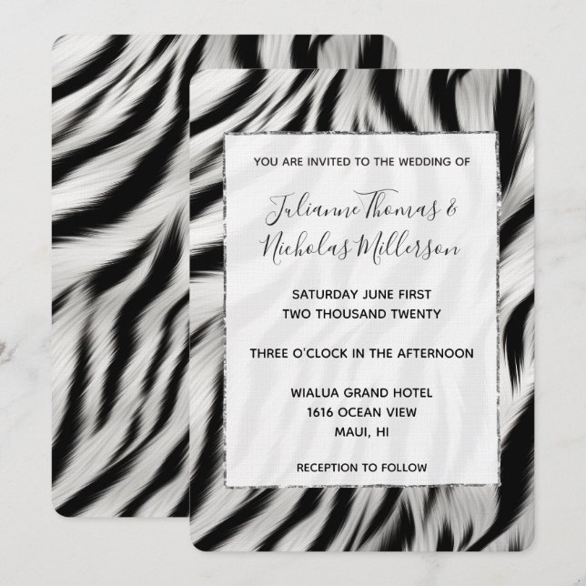 Invitación Boda de impresión de animales de cebra de moda (Anverso / Reverso)