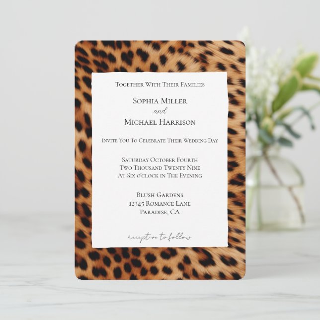 Invitación Boda de impresión de animales de leopardo marrón (Anverso de pie)