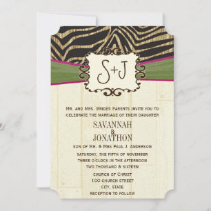 Invitación Boda de impresión de cebra de madera de oliva de f