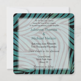 Invitación Boda de impresión de cebra verde azulada