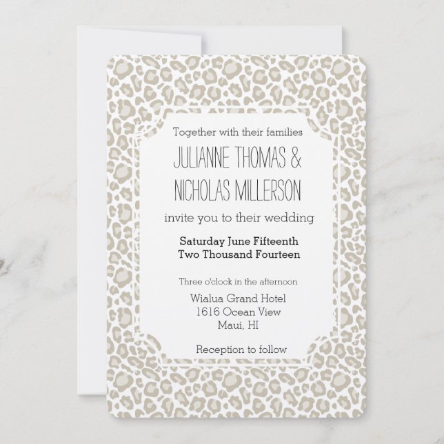 Invitación Boda de impresión de Cream Leopard (Anverso)