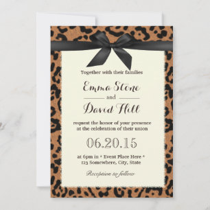 Invitación Boda de impresión de leopardo de cinta negra con c