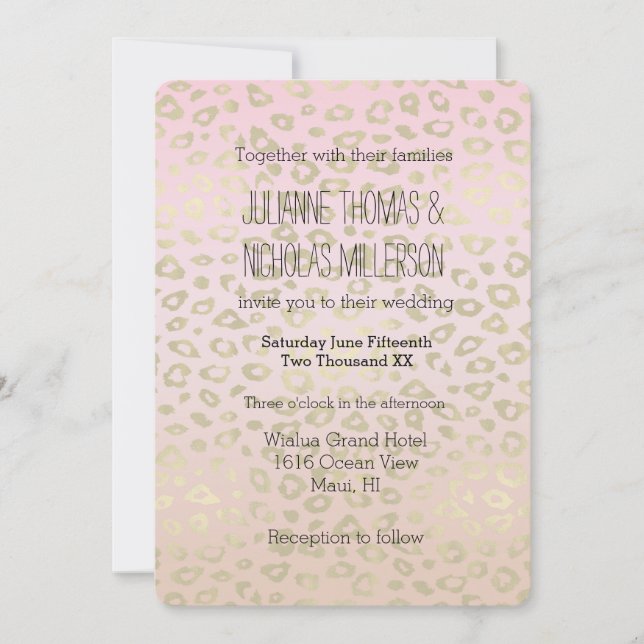 Invitación Boda de impresión de leopardo de oro rosa Ombre (Anverso)