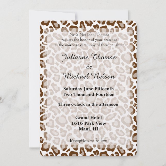 Invitación Boda de impresión de leopardo marrón (Anverso)