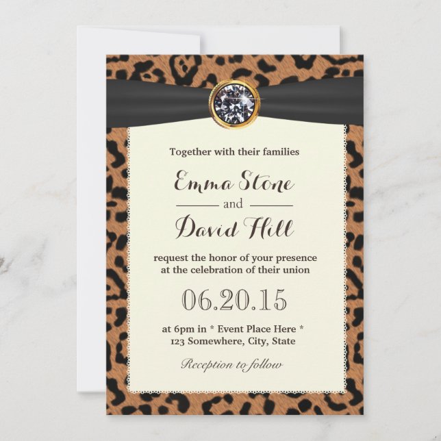 Invitación Boda de impresión de leopardo negro de cinta de di (Anverso)