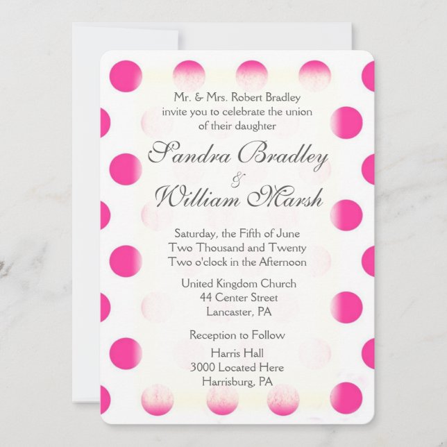 Invitación Boda de impresión de puntos de polka rosa (Anverso)