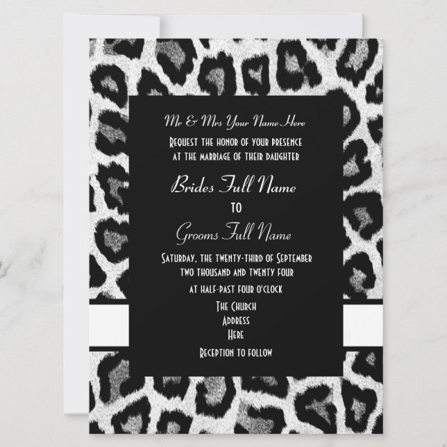 Invitación Boda de impresión en blanco y negro (Anverso)