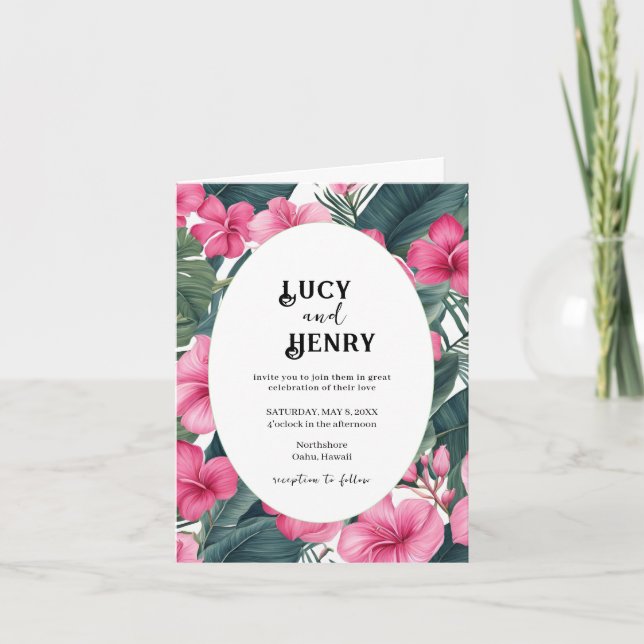 Invitación Boda de impresión floral de vacaciones rosadas tro (Anverso)
