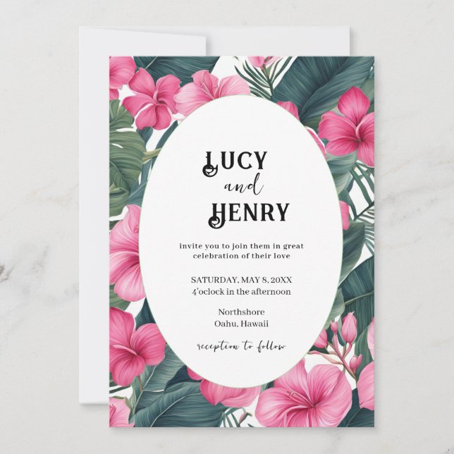 Invitación Boda de impresión floral de vacaciones rosadas tro (Anverso)