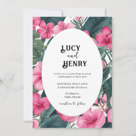 Invitación Boda de impresión floral de vacaciones rosadas tro