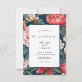 Invitación Boda de impresión oriental de tonos rosas y blanco