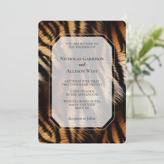 Invitación Boda de impresión para animales de tigre negro nar (Anverso de pie)