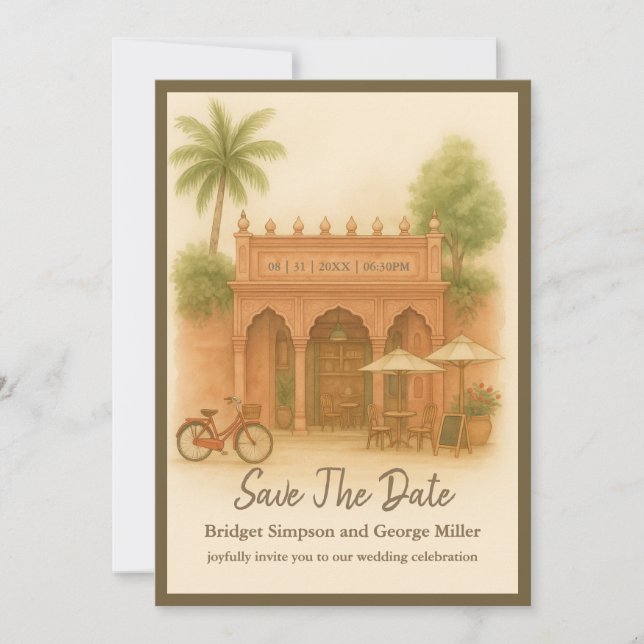 Invitación Boda de Indian Courtyard Destination para guardar  (Anverso)