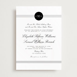 Invitación Boda de infinito monograma elegante blanco negro