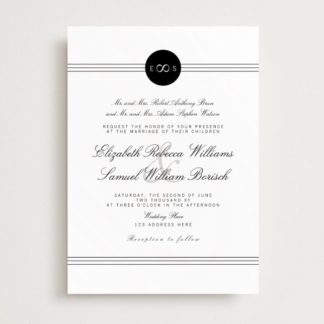 Invitación Boda de infinito monograma elegante blanco negro (Subido por el creador)
