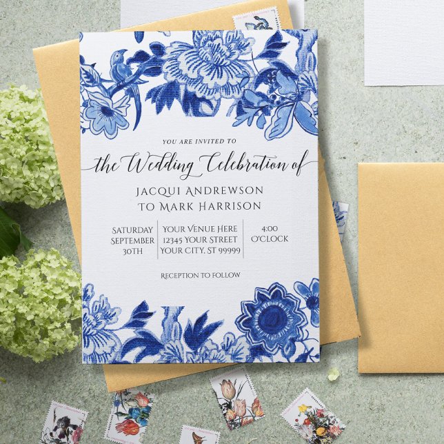 Invitación Boda de Influencia Asiática Azul y Blanco de la Ma (Subido por el creador)