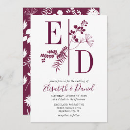 Invitación Boda de Iniciales Borgoña Moderno Simple