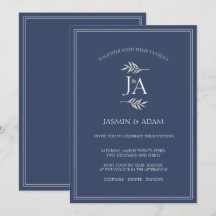 Boda de iniciales clásicas azul marino elegante 