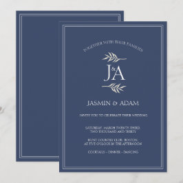 Invitación Boda de iniciales clásicas azul marino elegante