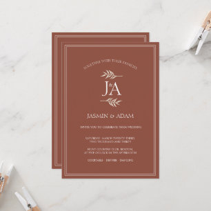 Invitación Boda de iniciales clásicas de terracota elegante
