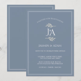Invitación Boda de iniciales clásicas elegantes azul polvorie
