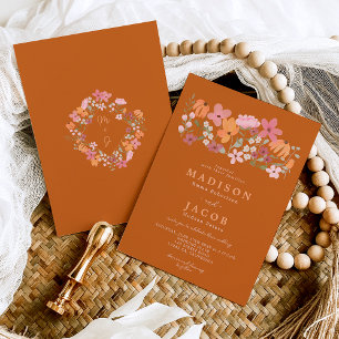 Invitación Boda de iniciales de flores silvestres de Boho mea