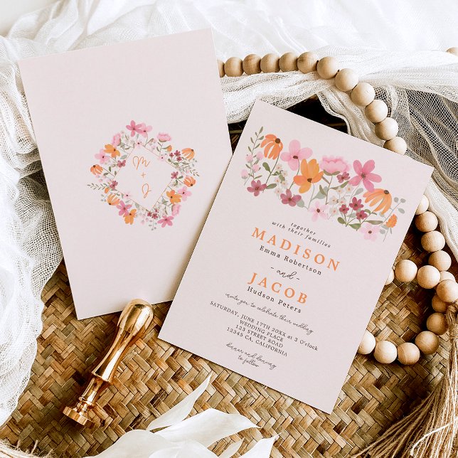 Invitación Boda de iniciales de flores silvestres de Boho mea (Subido por el creador)