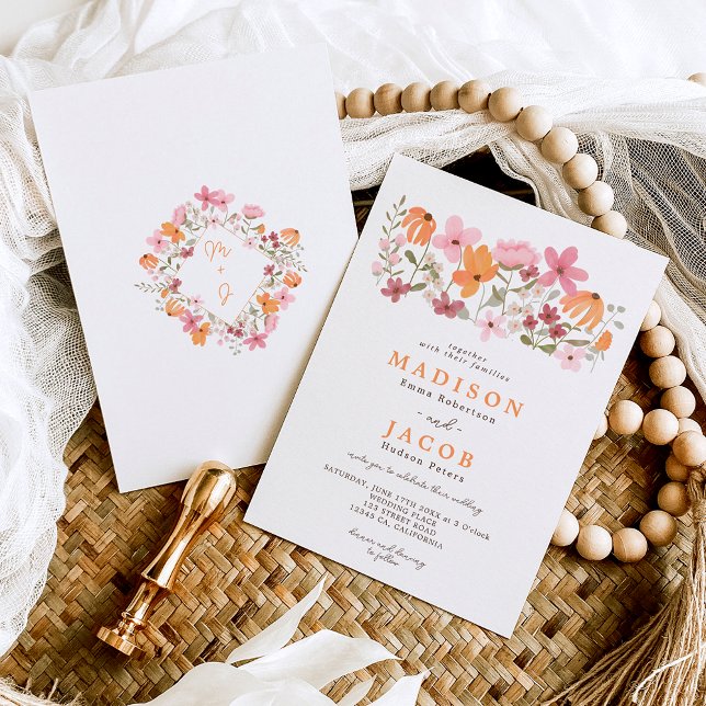 Invitación Boda de iniciales de flores silvestres de Boho mea (Subido por el creador)