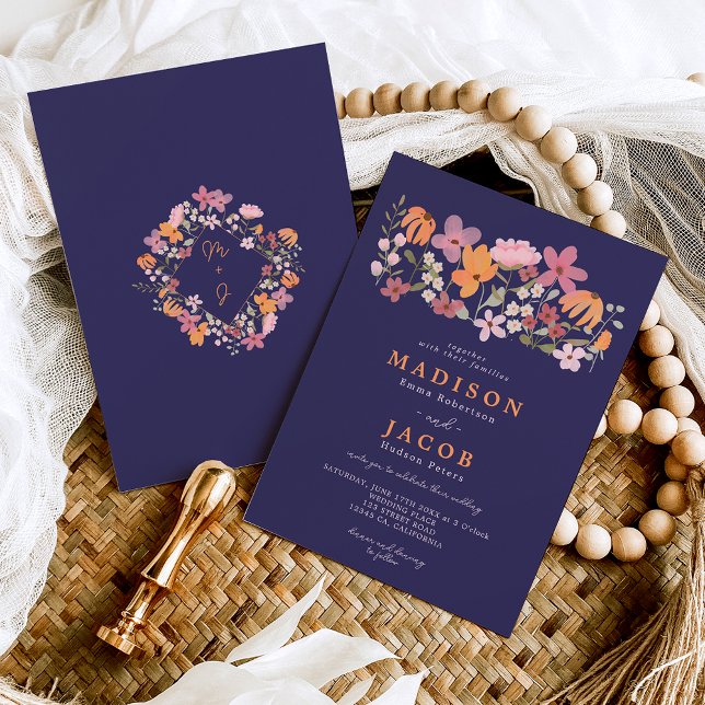 Invitación Boda de iniciales de flores silvestres de Boho mea (Subido por el creador)