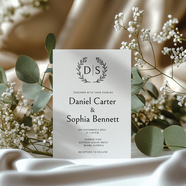 Invitación Boda de Iniciales de Guiso de Monograma Floral Sim (Subido por el creador)